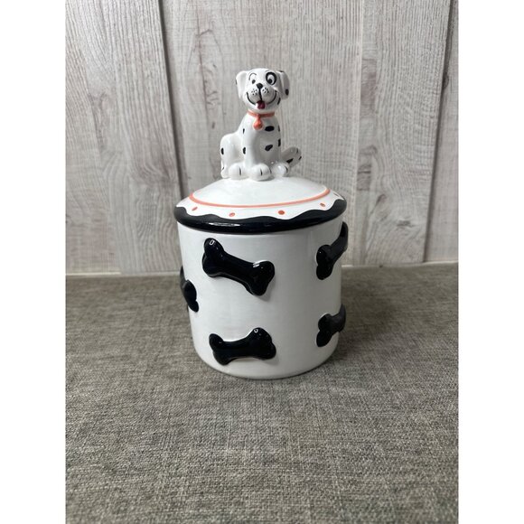 Other - Dalmatian Themed Vintage Ceramic Dog Treat Jar With Bone Design & Lid